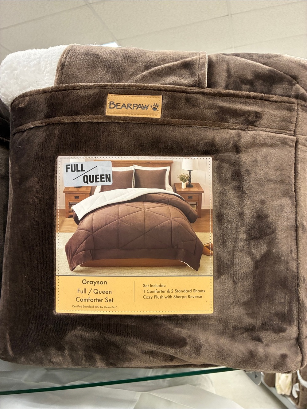 BearPaw Brown Plush Full/Queen Comforter Set with Sherpa Reverse